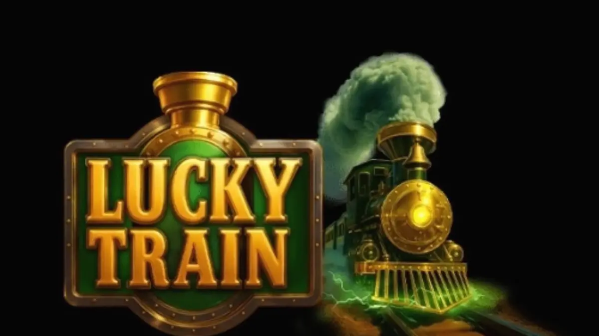Tampilan visual slot Lucky Train dengan tema steampunk Wild West dan mesin lokomotif.